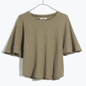 Madewell Texture & Thread Flutter-Sleeve Top shirt blouse Hunter olive green